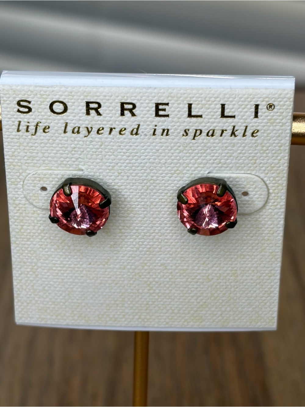 Sorrelli Rose-Pink Crystal Round Stud Earrings